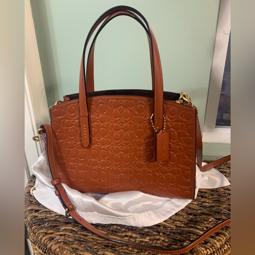 Coach Embossed Leather Bag in Rich Brown